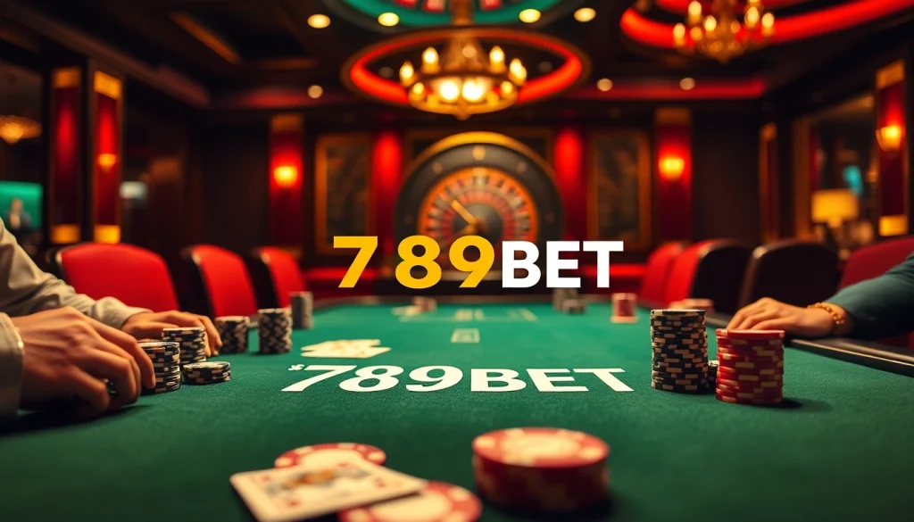 Experience the thrill of 789BET with an intense poker game featuring rich colors and dramatic lighting.