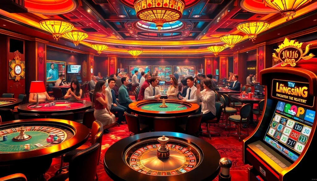 Lương sơn TV enhances the thrill with a view of lucky casino players celebrating big wins at vibrant tables.