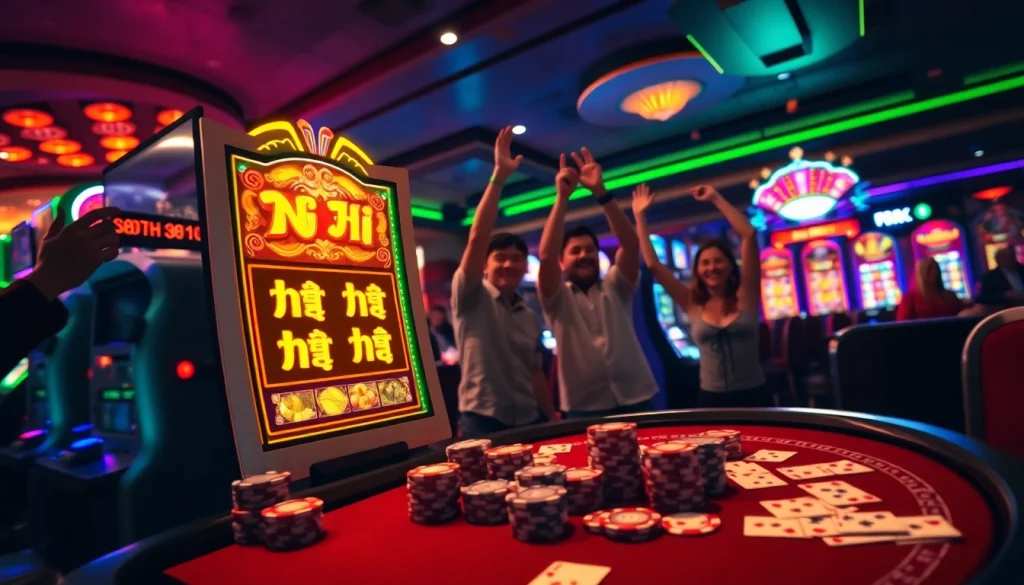 "Nổ hũ jackpot celebration at an exciting casino slot machine."