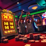 "Nổ hũ jackpot celebration at an exciting casino slot machine."