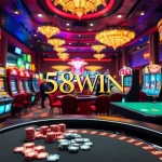 Experience the thrill of winning with 58WIN at the elegant casino tables featuring slot machines and vibrant poker games.