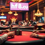 Experience the thrilling atmosphere at the hf88 icu casino with players engaging in intense poker action.