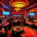 VAOBET casino environment with players celebrating wins at vibrant tables, capturing excitement and luxury in gambling.