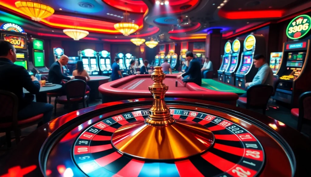 Experience the excitement of keonhacai betting at a lively casino, featuring roulette and engaging players.