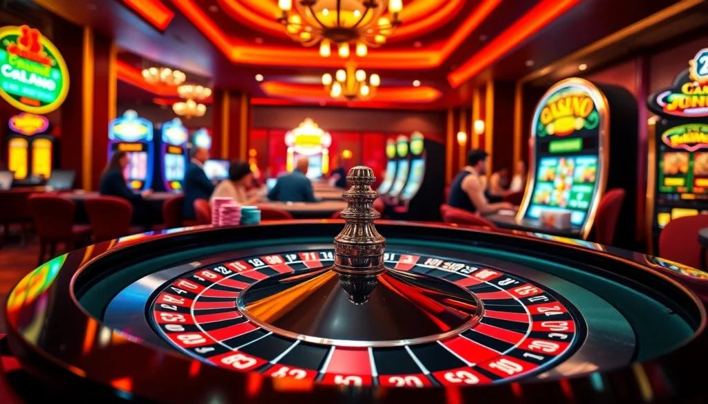 Experience the thrill of gambling at 23winz.us.com, featuring vibrant roulette wheels and energetic players.
