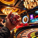 f168 players enjoy thrilling games at a lively roulette table in a luxurious casino ambiance.