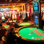 C168 gaming table attracts players at a lively casino, showcasing an exciting atmosphere of card games and celebrations.