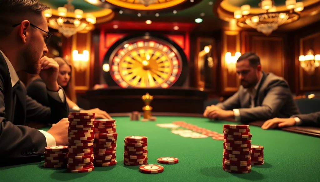 Engaged players at a poker table with chips and cards reflecting the excitement of online gambling on https://58win.fail/.