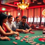 xx88 Casino featuring engaged poker players and vibrant slot machines, capturing the thrill of gambling.
