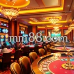 Gamblers engaged at tables in a lively casino setting, showcasing mm88 com's vibrant gaming experience.