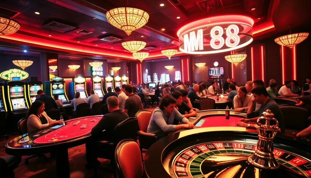 Players engaged at MM 88 gaming lounge with poker chips and roulette.